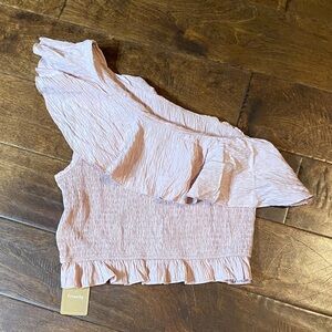 Light Pink Ruffled One-Shoulder Blouse